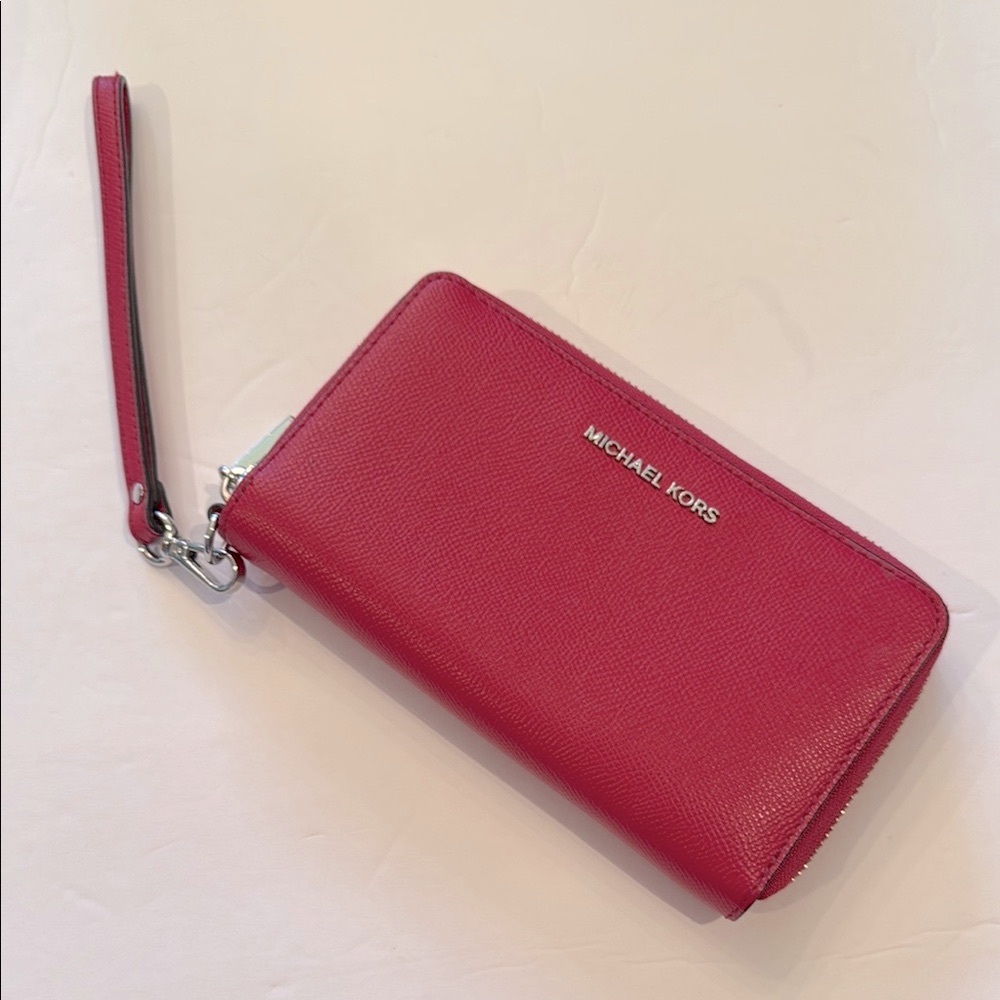 Michael Kors Red Clutch Wristlet/ Wallet Saffiano Leather Like New